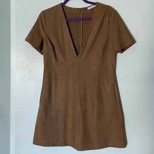 Lush Tax Faux Suede Short Sleeve Deep Vneck Mini Dress